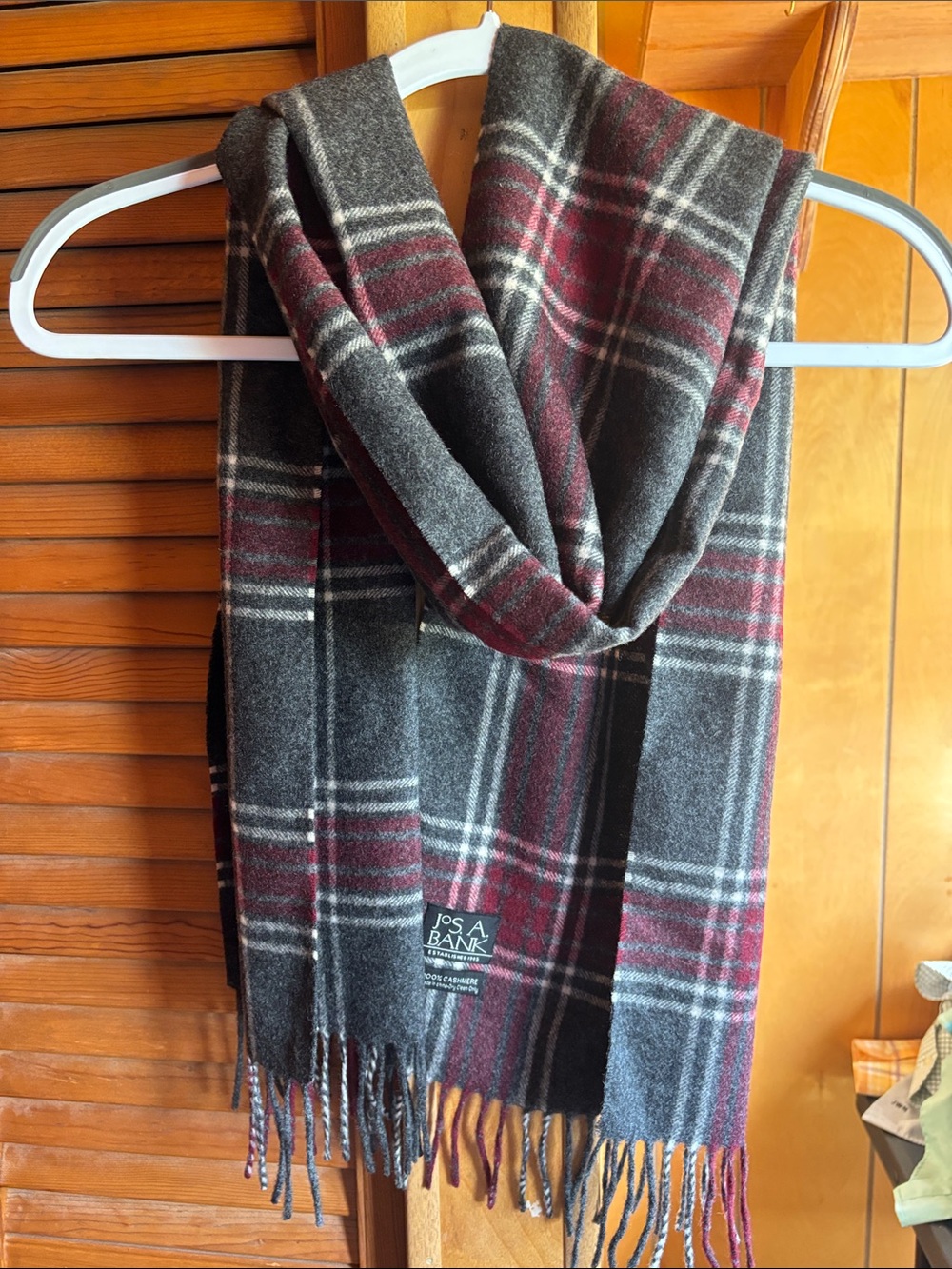 Jos. A. Bank Gray and Burgundy Plaid Scarf